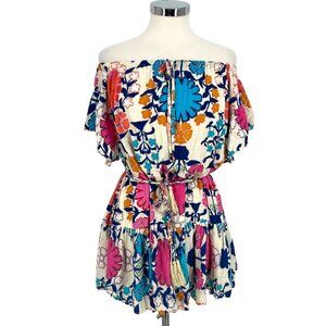 Rachel Roy Off-Shoulder Floral Dress Summer Beachwear White Mullti Size Medium